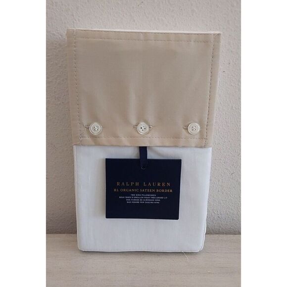 Ralph Lauren Organic Sateen Border 100% Cotton Two King Pillowcases COASTAL SAND - Picture 1 of 13